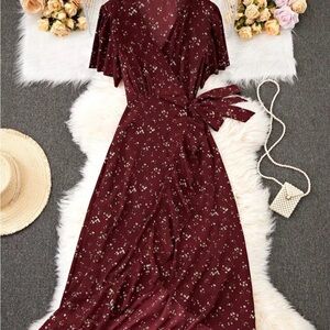 SHEIN Burgundy Floral Maxi Dress